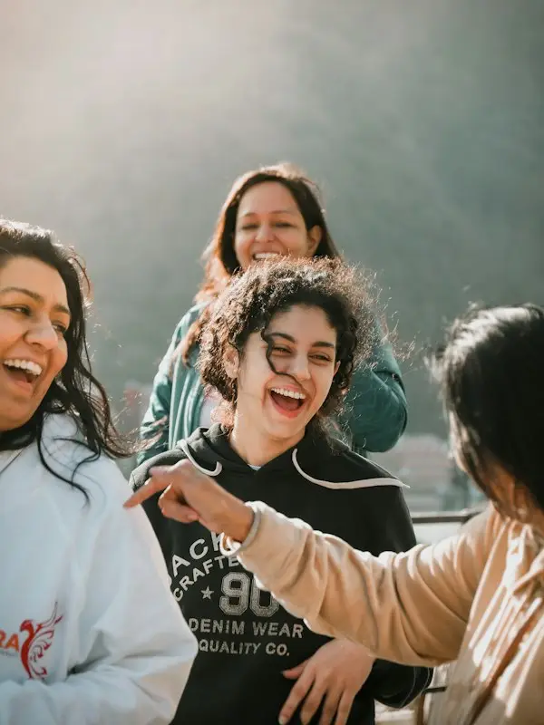 Friends laughing together in Rishikesh, India